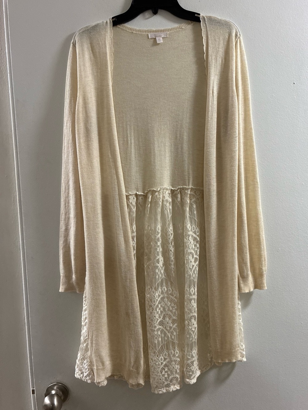 LC Lauren Conrad Cream Lace-Trim Open Front Cardigan
